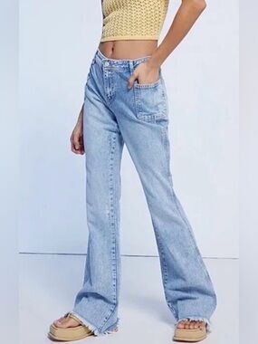 Free People Denim Jeans We The Free Izzy Flare  Light Blue Wash Size 26